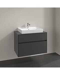 Villeroy und Boch Collaro meuble sous-vasque C080B0VR 80x54,8x50cm, lavabo au milieu, éclairage LED 5,7 W, graphite