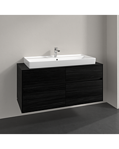 Villeroy und Boch Collaro vanity unit C092B0AB 140x54.8x50cm, washbasin in the middle, LED lighting 10.4 W, black oak