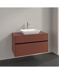 Villeroy und Boch Collaro Waschtischunterschrank C109B0AH 100x54,8x50cm, Waschtisch mittig, LED-Beleuchtung 7,3 W, wine red