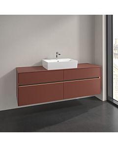 Villeroy und Boch Collaro Waschtischunterschrank C134B0AH 160x54,8x50cm, Waschtisch mittig, LED-Beleuchtung 12W, wine red