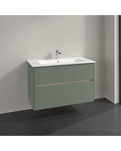 Villeroy und Boch Collaro Waschtischunterschrank C145B0AF 96,1x61x48cm, Waschbecken mittig, LED-Beleuchtung 7W, soft green