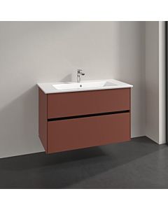 Villeroy und Boch Collaro Waschtischunterschrank C145B0AH 96,1x61x48cm, Waschbecken mittig, LED-Beleuchtung 7W, wine red