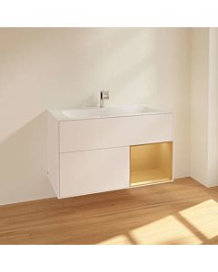 Villeroy und Boch Finion vanity unit F040HFMT with lighting, 2 drawers, 996 x 591 x 498 mm, White Matt Lacquer / Gold Matt Lacquer