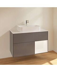 Meuble vasque Villeroy &amp; Boch Finion F121MTGK avec éclairage, 2 tiroirs, 1000 x 603 x 501 mm, laque anthracite mate / laque blanche mate / verre blanc mat