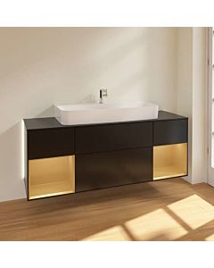 Villeroy und Boch Finion Vanity unit G212HFPD with lighting, 4 drawers, 1600 x 603 x 501 mm, Black Matt Lacquer / Gold Matt Lacquer / Glass Black Matt