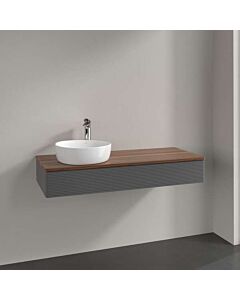 Villeroy &amp; Boch Antao vanity unit K11152GK with 1 drawer, 1200 x 190 x 500 mm, textured front, Anthracite Matt Lacquer / Warm Walnut