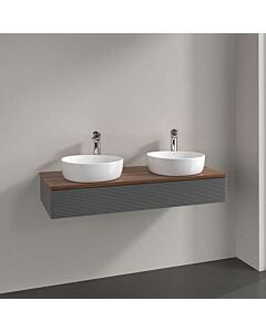 Villeroy und Boch Antao Waschtisch-Unterschrank K13152GK 120x19x50cm, Hahnloch, Waschbeckenplattenfarbe warm walnut, anthracite matt lacquer