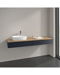 Villeroy und Boch sous vasque Antao K15151HG 160x19x50cm, trou pour robinetterie, plan vasque couleur chêne miel, laqué mat bleu nuit