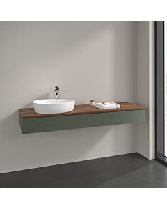 Villeroy und Boch sous vasque Antao K15152HL 160x19x50cm, trou pour robinetterie, plan vasque couleur noyer chaud, laqué mat vert feuille