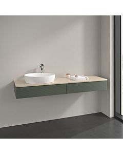 Meuble sous-vasque Villeroy und Boch K15153HL 160x19x50cm, trou pour robinetterie, plan vasque couleur botticino, laqué mat vert feuille