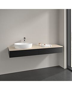 Meuble sous-vasque Villeroy und Boch K15153PD 160x19x50cm, trou pour robinetterie, plan vasque couleur botticino, laqué noir mat