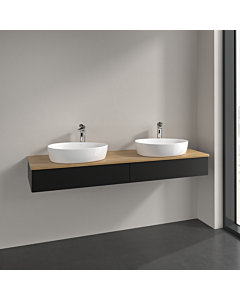 Villeroy und Boch Antao vanity unit K17051PD 160x19x50cm, tap hole, washbasin top color honey oak, black matt lacquer