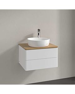 Meuble sous vasque Villeroy und Boch K18011MT 60x36x50cm, plan vasque couleur chêne miel, laqué blanc mat