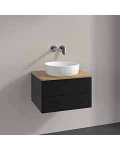 Villeroy und Boch meuble sous-vasque K18111PD 60x36x50cm, plan de vasque couleur chêne miel, laqué noir mat