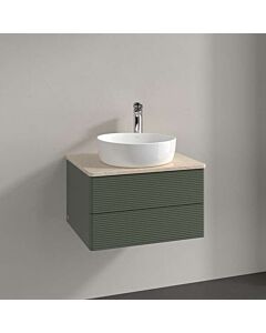 Meuble vasque Villeroy &amp; Boch Antao K18153HL 60 x 36 x 50 cm, percé pour robinetterie, plan vasque couleur Botticino, laque mate vert feuille