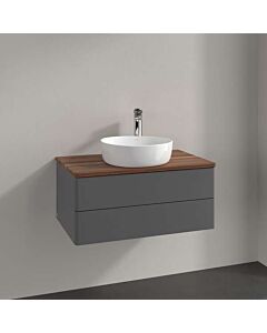Meuble vasque Villeroy &amp; Boch Antao K19012GK 80 x 36 x 50 cm, plan vasque couleur noyer chaud, laque anthracite mate