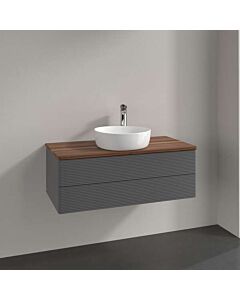 Villeroy &amp; Boch Antao vanity unit K20112GK with 2 drawers, 1000 x 360 x 500 mm, textured front, Anthracite Matt Lacquer / Warm Walnut