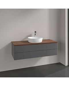 Villeroy &amp; Boch Antao vanity unit K21012GK with 2 drawers, 1200 x 360 x 500 mm, smooth front, Anthracite Matt Lacquer / Warm Walnut