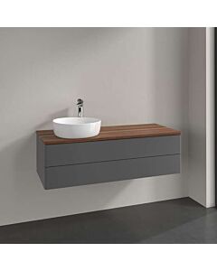 Meuble vasque Villeroy &amp; Boch Antao K22012GK à 2 tiroirs, 1200 x 360 x 500 mm, façade lisse, laque anthracite mate / noyer chaud