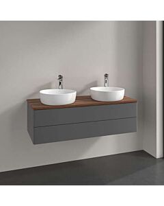 Meuble vasque Villeroy &amp; Boch Antao K24052GK à 2 tiroirs, 1200 x 360 x 500 mm, façade lisse, laque anthracite mate / noyer chaud