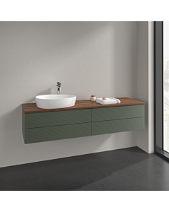 Villeroy und Boch Antao meuble sous-vasque K26152HL 160x36x50cm, trou pour robinetterie, plaque de lavabo couleur noyer chaud, laque mate vert feuille