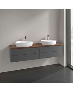 Meuble vasque Villeroy &amp; Boch Antao K28152GK, 4 tiroirs, 1600 x 360 x 500 mm, façade texturée, laque anthracite mate / noyer chaud