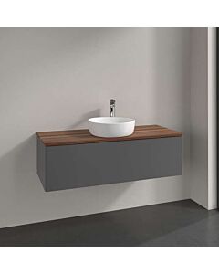 Villeroy &amp; Boch Antao vanity unit K32012GK with 1 drawer, 1200 x 360 x 500 mm, smooth front, Anthracite Matt Lacquer / Warm Walnut