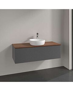 Villeroy &amp; Boch Antao vanity unit K32112GK with 1 drawer, 1200 x 360 x 500 mm, textured front, Anthracite Matt Lacquer / Warm Walnut