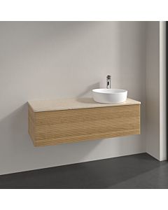 Villeroy und Boch sous-vasque Antao K34153HN 120x36x50cm, trou pour robinet, plan vasque couleur botticino, chêne miel