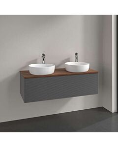 Villeroy &amp; Boch Antao vanity unit K35152GK with 1 drawer, 1200 x 360 x 500 mm, textured front, Anthracite Matt Lacquer / Warm Walnut