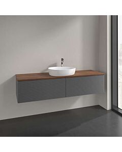 Meuble vasque Villeroy &amp; Boch Antao K36152GK à 2 tiroirs, 1600 x 360 x 500 mm, façade texturée, laque anthracite mate / noyer chaud