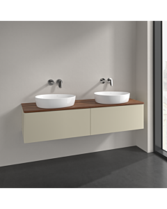 Villeroy und Boch Antao meuble sous-vasque K39012HJ 160x36x50cm, plaque de lavabo couleur noyer chaud, laque mate gris soie