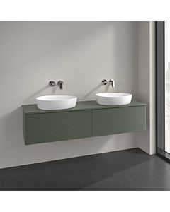 Villeroy und Boch Antao meuble sous-vasque K39150HL 160x36x50cm, trou pour robinetterie, plaque de lavabo laquée couleur, laque mate vert feuille