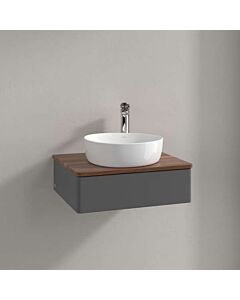 Villeroy &amp; Boch Antao vanity unit L07052GK with lighting, 1 drawer, 600 x 190 x 500 mm, smooth front, Anthracite Matt Lacquer / Warm Walnut