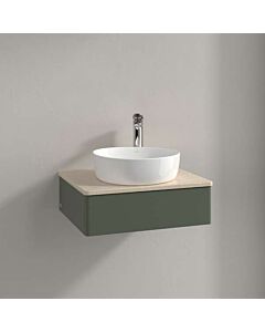 Meuble vasque Villeroy &amp; Boch Antao L07053HL avec éclairage, 1 tiroir, 600 x 190 x 500 mm, façade lisse, laque mate Vert Feuille / Botticino