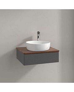 Meuble vasque Villeroy &amp; Boch Antao L07152GK avec éclairage, 1 tiroir, 600 x 190 x 500 mm, façade texturée, laque anthracite mate / noyer chaud