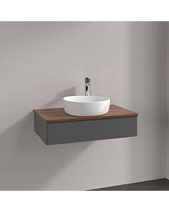 Meuble vasque Villeroy &amp; Boch Antao L08152GK avec éclairage, 1 tiroir, 800 x 190 x 500 mm, façade texturée, laque anthracite mate / noyer chaud