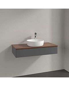 Meuble vasque Villeroy &amp; Boch Antao L09012GK avec éclairage, 1 tiroir, 1000 x 190 x 500 mm, façade lisse, laque anthracite mate / noyer chaud
