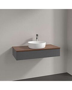 Meuble vasque Villeroy &amp; Boch Antao L09152GK avec éclairage, 1 tiroir, 1000 x 190 x 500 mm, façade texturée, laque anthracite mate / noyer chaud