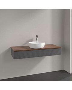 Villeroy und Boch Antao Waschtisch-Unterschrank L10152GK 120x19x50cm, Hahnloch, Waschbeckenplattenfarbe warm walnut, anthracite matt lacquer