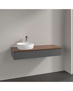 Meuble vasque Villeroy &amp; Boch Antao L11052GK avec éclairage, 1 tiroir, 1200 x 190 x 500 mm, façade lisse, laque anthracite mate / noyer chaud