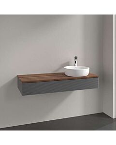 Meuble vasque Villeroy &amp; Boch Antao L12152GK avec éclairage, 1 tiroir, 1200 x 190 x 500 mm, façade texturée, laque anthracite mate / noyer chaud