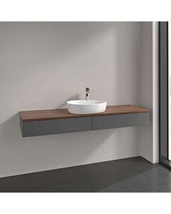 Villeroy &amp; Boch Antao vanity unit L14012GK with lighting, 2 drawers, 1600 x 190 x 500 mm, smooth front, Anthracite Matt Lacquer / Warm Walnut