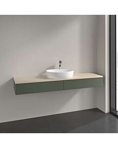 Meuble vasque Villeroy &amp; Boch Antao L14013HL avec éclairage, 2 tiroirs, 1600 x 190 x 500 mm, façade lisse, laque mate Vert Feuille / Botticino