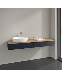 Villeroy und Boch sous vasque Antao L15051HG 160x19x50cm, trou pour robinetterie, plan vasque couleur chêne miel, laqué mat bleu nuit