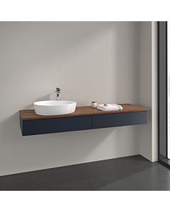Villeroy und Boch Antao vanity unit L15052HG 160x19x50cm, tap hole, washbasin top color warm walnut, midnight blue matt lacquer