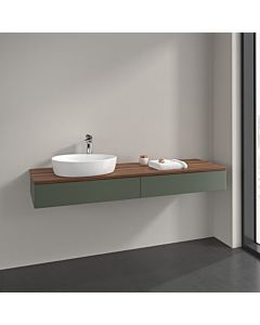 Villeroy und Boch Antao vanity unit L15052HL 160x19x50cm, tap hole, washbasin top color warm walnut, leaf green matt lacquer