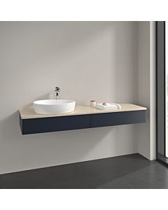Villeroy und Boch sous vasque Antao L15053HG 160x19x50cm, trou pour robinetterie, plan vasque couleur botticino, laqué mat bleu nuit