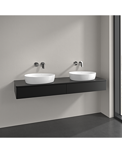 Villeroy und Boch Antao meuble sous-vasque L17050PD 160x19x50cm, trou pour robinetterie, plaque de lavabo laquée couleur, laqué noir mat, avec éclairage