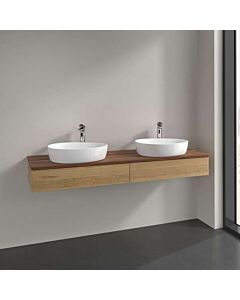 Meuble vasque Villeroy &amp; Boch Antao L17052HN avec éclairage, 160 x 19 x 50 cm, percé pour robinetterie, plan vasque coloris noyer chaud et chêne miel